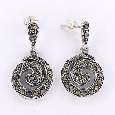 Zlato-minerály stříbrné náušnice markazit spirála SUZ05675sd