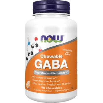 NOW GABA Chewable | with Taurine, Inositol & Theanine [90 Дъвчащи таблетки] Портокал