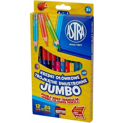 Astra trojhranné oboustranné pastelky JUMBO 12 ks 24 barev 135690