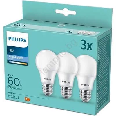 Philips К-кт 3бр. LED крушки Philips A60 E27/8W/230V 6500K (P5391)
