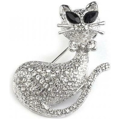 Fashion Jewelry brož kočka s kamínky 106238
