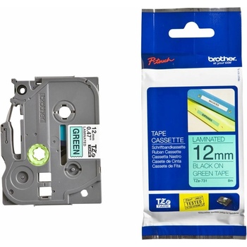 Image 1 of Brother Лента за етикетен принтер Brother тип TZ, черен цвят на зелен фон, 12mm x 8m, PN: TZе-731 (TZе-731)