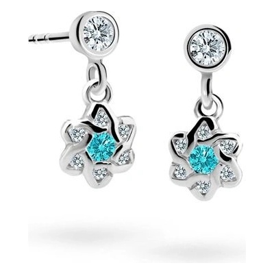 Danfil dětské náušnice kytičky C2149 z bílého zlata s kamínky Mint Green zapínání balónek