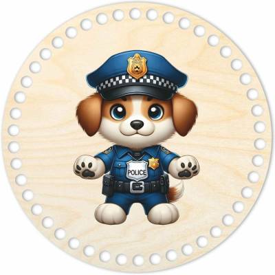 Woody Crafts Kruhové víko na háčkované košíky - Policejní pes Velikost: 13 cm
