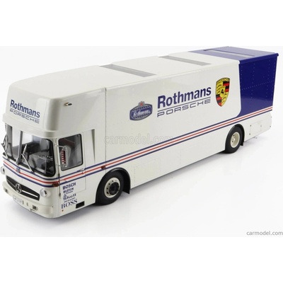 Schuco Mercedes benz O317 Truck Car Transporter Porsche Rothmans 1984 Bílá Modrá 1:18