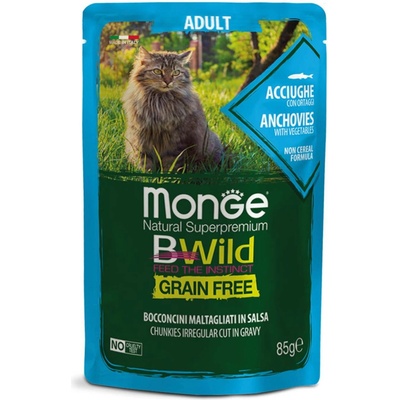 Monge BWild Cat Grain Free Adult Ančovičky se zeleninou 28 x 85 g