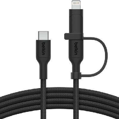 Boost Charge Pro 2в1 оплетен кабел за зареждане и данни - USB-C към USB-C / Lightning - 1, 5 m - черен (92413)