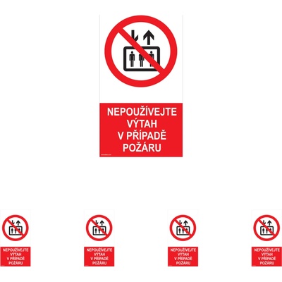 Walteco Nepoužívajte výťah v prípade požiaru, 80x150mm, samolepka Množstvo: 5 ks , 20009BP1