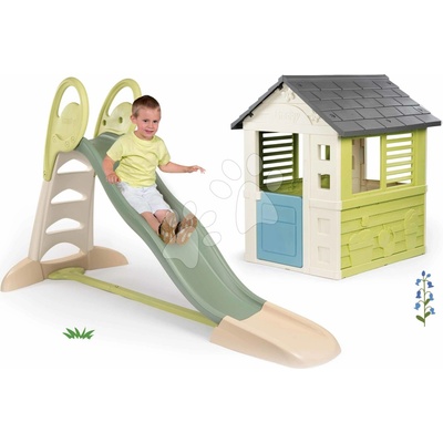 Smoby Set šmykľavka s dvojitou vlnou a domček s polovičnými dverami Toboggan XL Life dĺžka šmyku 230 cm s vodotryskom