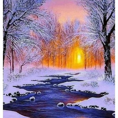 Norimpex Diamantový obrázek Zasněžená krajina s potokem 30 x 40cm – Zbozi.Blesk.cz