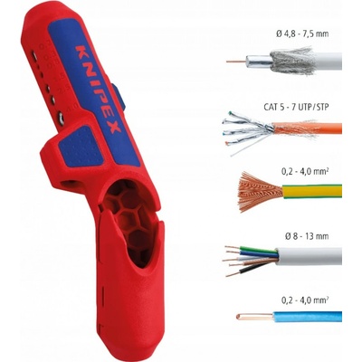 Knipex 16 95 01 SB - odizolovací pro kabely kruhového průřezu pr. 8,0-13,0 mm, plastové pouzdro, ErgoStrip – Sleviste.cz