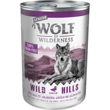 Wolf of Wilderness 24x400г патешко и телешко Wild Hills Wolf of Wilderness Senior -кучета