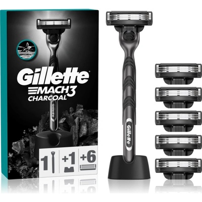 Gillette Mach3 Charcoal самобръсначка с поставка + резервни ножчета 6 бр