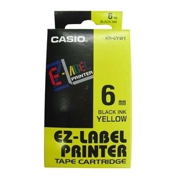 Casio XR-6YW1, 6mm x 8m, черен печат/жълт фон, оригинален лента (XR-6YW1)