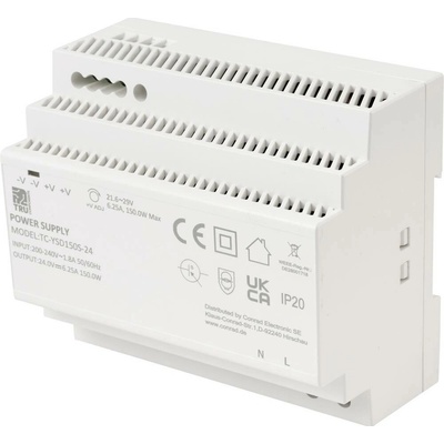TRU COMPONENTS TC-13710896 síťový zdroj na DIN lištu Spotřeba (Stand-By) 0.3 W 24 V/DC 6.25 A 150 W Počet výstupů:1 x Ob