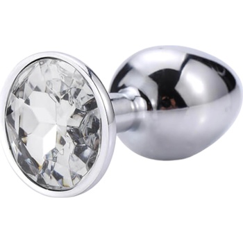 Sunfo - метален анален плъг със сребристо бяло камъче