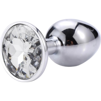 Sunfo - метален анален плъг с бял камък (сребрист)