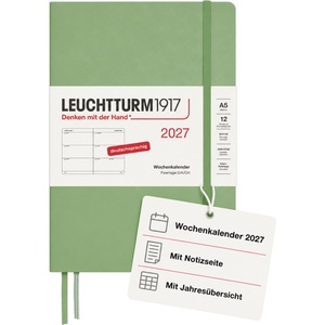 Leuchtturm1917 Weekly Calendar 2027 Medium (A5) - German, Sage, Hardcover, 145 x 210 mm, 12 months - January-December 2027, 1 week per double page, 80 g/m2 paper with high ink compatibility - 400105 (400105)