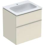 Geberit Комплект стенен долен шкаф Geberit iCon, лъскаво пясъчно сиво, 2 чекмеджета и бяла мивка 60 см (502.335.JL.1)