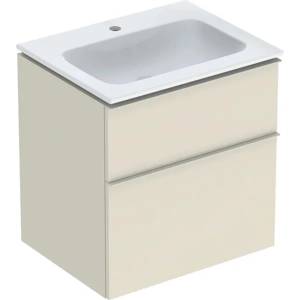 Geberit Комплект стенен долен шкаф Geberit iCon, лъскаво пясъчно сиво, 2 чекмеджета и бяла мивка 60 см (502.335.JL.1)