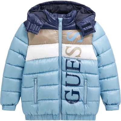 GUESS Небесно синьо зимно яке за момче с бели, бежови и тъмно сини детайли Guess