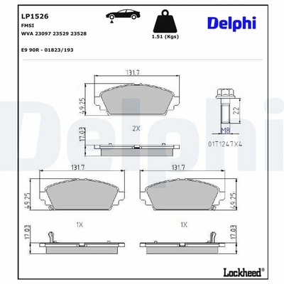 DELPHI Sada brzdových platničiek kotúčovej brzdy LP1526