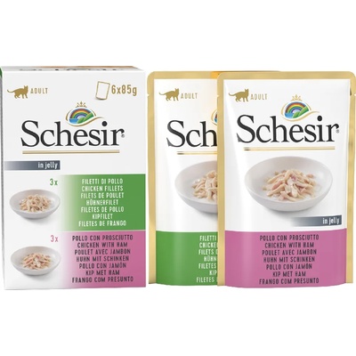 Schesir 24х85г Schesir консервирана храна в желе за котки - микс: пилешко филе + с шунка