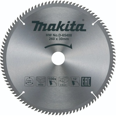 MAKITA D-65408 Efficut Kotúč pílový D 260 x 30 mm na drevo TCT 100 zubov 2.6 mm