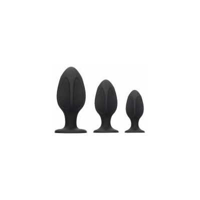 Ouch! by Shots Sinner Gear Diamond Silicone Anal Plug Set with Suction Base Black