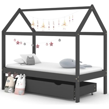 Image 1 of vidaXL Рамка за детско легло с чекмедже тъмносива бор масив 80х160 см (322143)