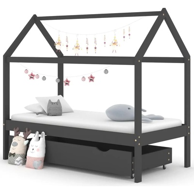 vidaXL Рамка за детско легло с чекмедже тъмносива бор масив 80х160 см (322143)