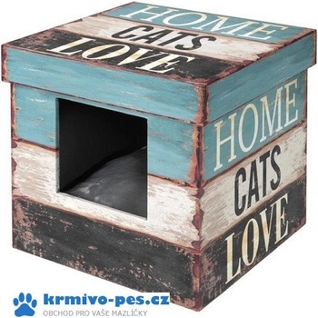 Duvo+ domek cat dřevoKrabice "Home cats Love" 35 x 35 x 35 cm