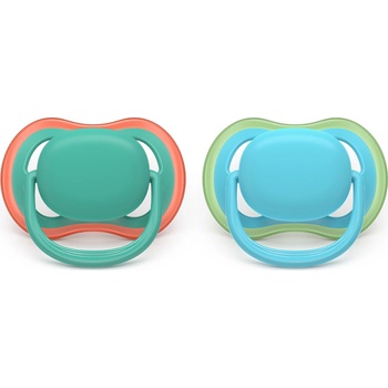 Philips Залъгалки Philips Avent - Ultra Air, Зелено & Синьо с кутия за стерилизиране, 6-18 m, 2 броя (00A.0647.001)