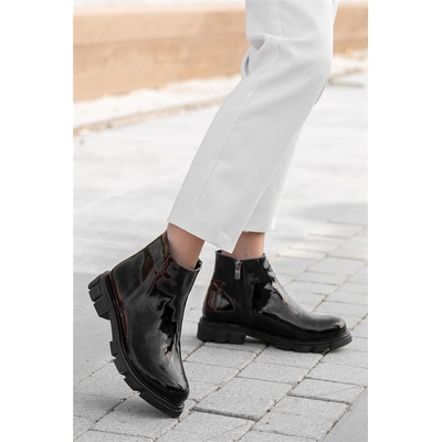 Moda Trend Дамски лачени боти с противоплъзгаща подметка - Черни #363002 (363002_Черно)