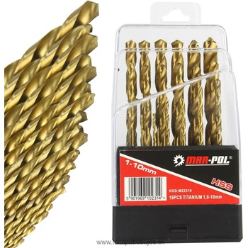 Sada titánových vrtákov HSS do kovu 19ks 1mm - 10mm - MAR-POL M22310