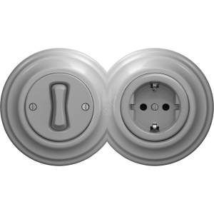 Reblig - Ретро еднополюсен ключ № 1 и SCHUKO розетка 230 V с рамка в сив цвят (RG0053E)