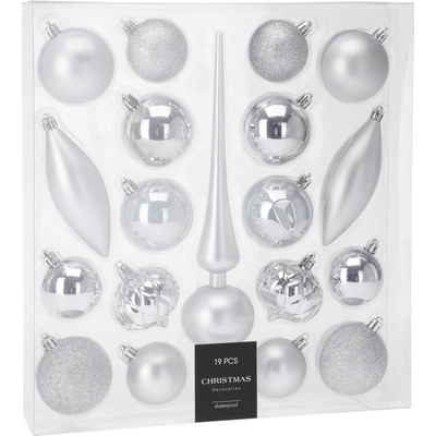 Home Styling Collection Sada ozdobných koulí různých tvarů s špičkou na vánoční stromek 19 ks
