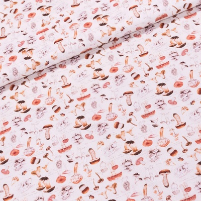 Bavlněné plátno PEBLAS 3 BEIGE, hříbky na krémové, š.150cm (látka v metráži)