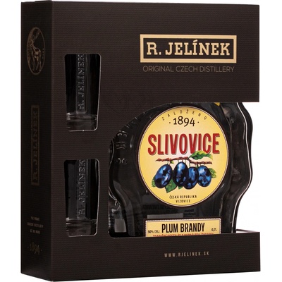 Rudolf Jelínek Slivovica Biela 50% 0,7 l (darčekové balenie budík 2 poháre)