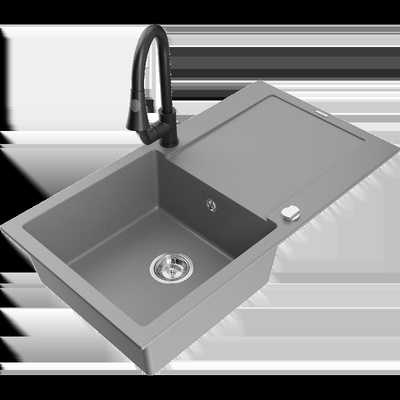 Leo мивка от гранит с 1 камера с отцедник и кухненски смесител Elia, сив - 6501-71-670101-70 (6501-71-670101-70)