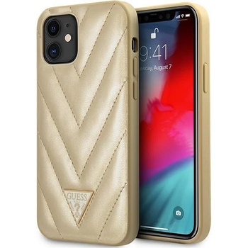 GUESS Калъф Cover Guess V Quilted за iPhone 12 Mini GUHCP12SPUVQTMLBE, Gold (GUE000914)