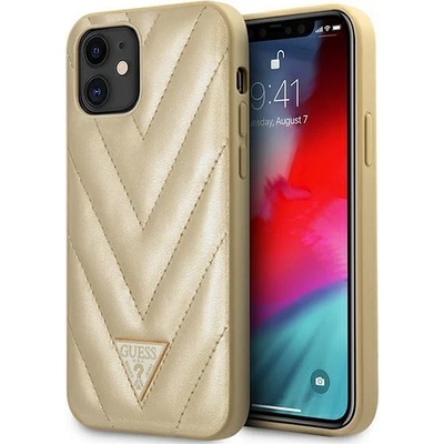 GUESS Калъф Cover Guess V Quilted за iPhone 12 Mini GUHCP12SPUVQTMLBE, Gold (GUE000914)