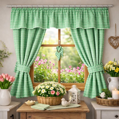 Kanafasový závěsový set 2x 150x150 cm + kanýr 40x300 cm Tm. zelená - 0,5 cm