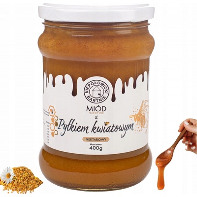 MIÓD Z PYŁKIEM PSZCZELIM 20% 400G ČERSTVÝ MED + KVĚTOVÝ VČELÍ PYL