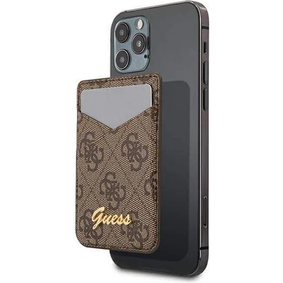 GUESS 4G Magnetic Wallet - кожен портфейл (джоб) за прикрепяне към iPhone с MagSafe (кафяв)
