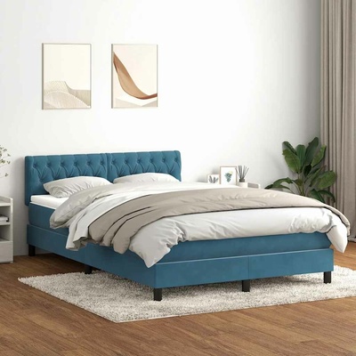 vidaXL Boxspring postel s matrací a LED tmavě modrá samet