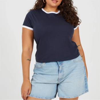 Brave Soul BS Plus Size Short Sleeve T-shit with Contrast Neck and Sleeve Rib - Navy/White