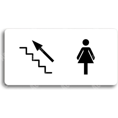 ACCEPT Piktogram WC ŽENY VLEVO NAHORU - bílá tabulka - černý tisk bez rámečku