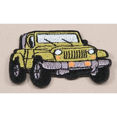 Nažehľovacia záplata - terénne auto - rozmer 6 cm x 4 cm - červená, khaki, oranžová, modrá, čierna khaki_CEZ2509