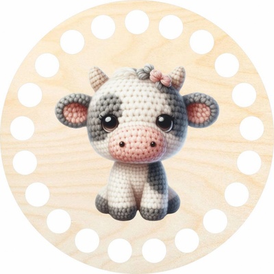 Woody Crafts Podtácek, kruh 10 cm, Háčkovaná kravička